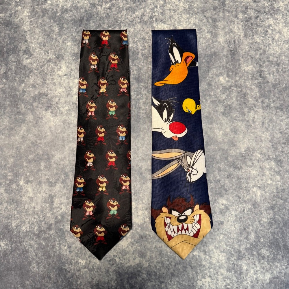 VTG 90s Looney Tunes Tie Lot 2 Taz‎ Bugs Bunny Daffy Duck Sylvester Neckties